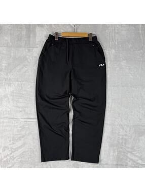 FILA Track Ankle Pants Black Elastic Waist Athletic Joggers Straight Fit Size L